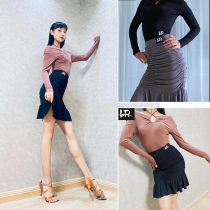 LR dance Latin dance suit new one-word cross off-shoulder upper sleeve top bag hip pleated Latin skirt
