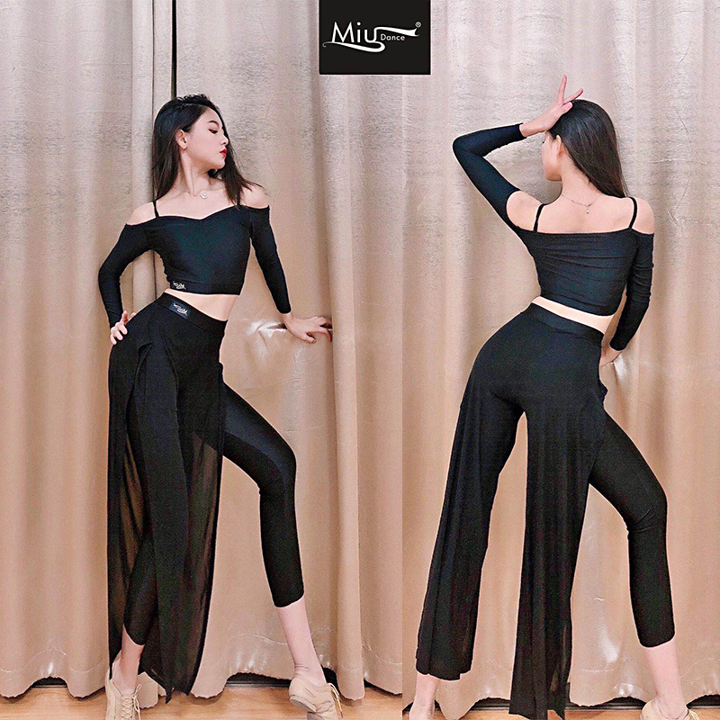 miu dance Latin dance suit new top female strapless sexy slim trousers with mesh design