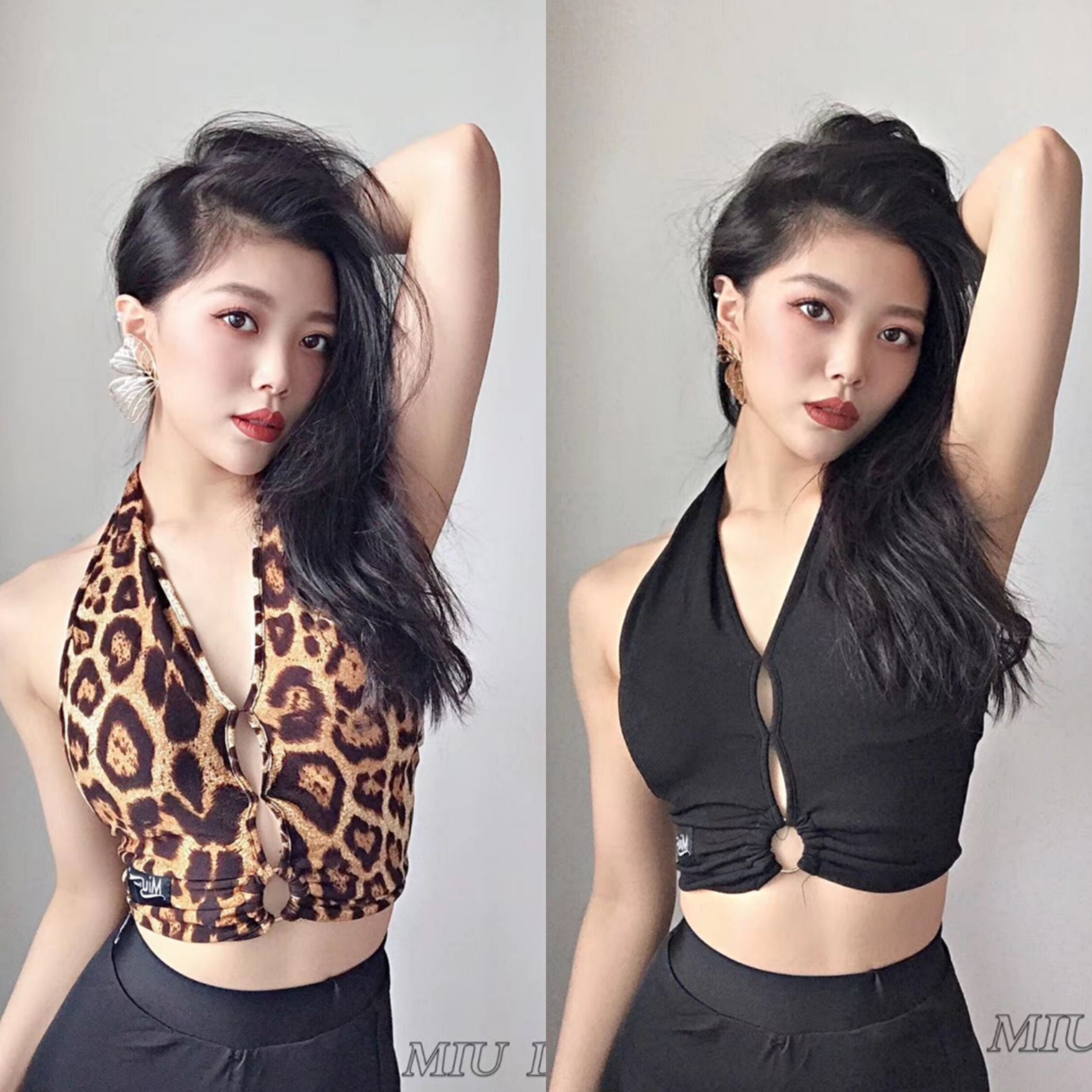 miu dance Latin dance clothes BAO WEN backless belly beautiful back top calf slim leg long exercise pants