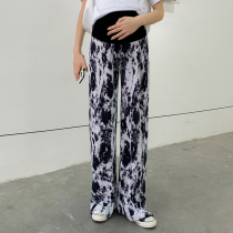 Pregnant Woman Broadlegged Pants Summer Outside Wearing Thin fashion Folds Loose Straight Barrel Casual 100 Hitch Ink Painting Pants Spring Autumn