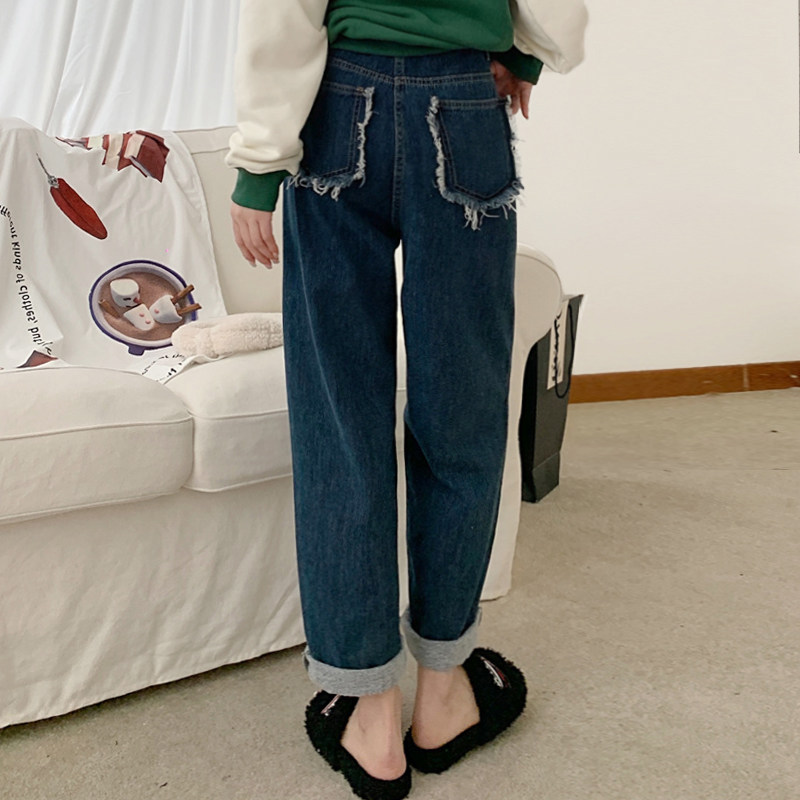 Pregnant Woman Jeans 90% Spring Autumn Season 2022 New Outwear Loose Casual Harenrobe Pants Blue Long Pants