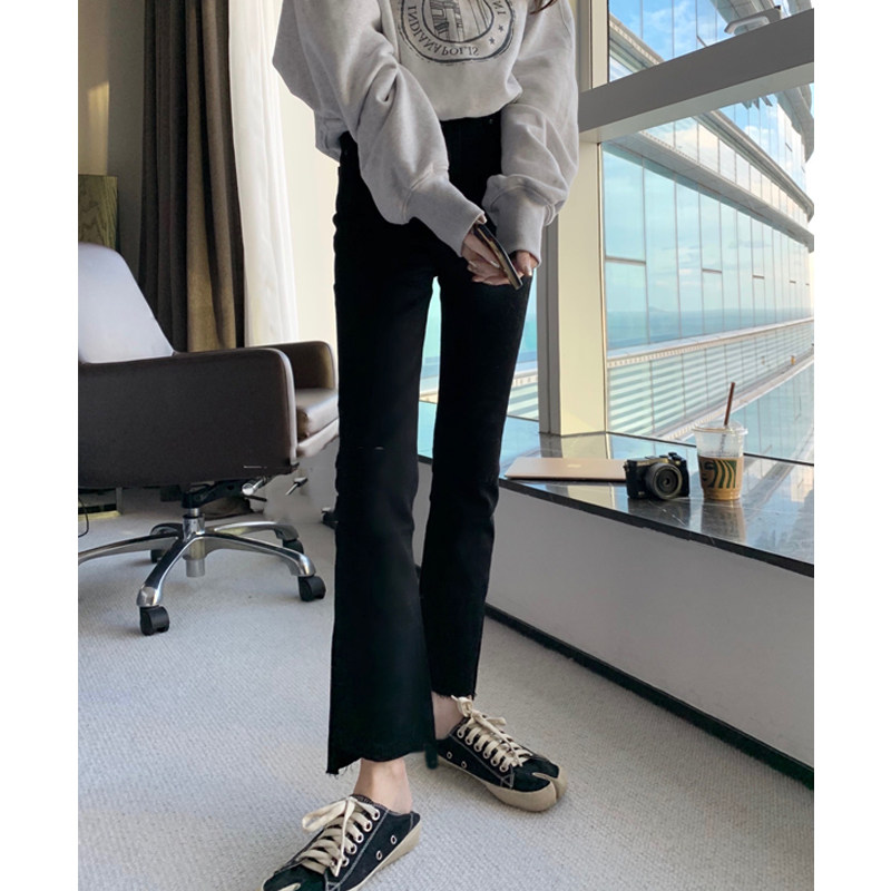 Pregnant woman jeans 90% Spring fall outside wearing a new display slim high elastic black wool side micro-trumpet straight cylinder pants