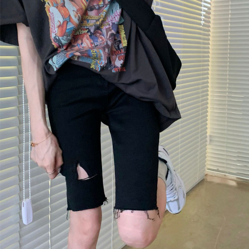 Pregnant women pants summer thin wear black fashion five pants holes in jeans shorts and pants mom
