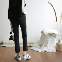 Pregnant women jeans spring and autumn thin wear fashion black straight bottomed trousers pipe belly pants nine points