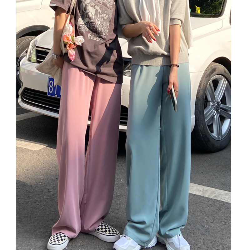 Pregnant Woman Broadlegged Pants Spring Autumn Outwear Snowspun Ice Silk Tug Pants Loose Pituality Straight Cylinder Wide Leg Long Pants Summer Thin