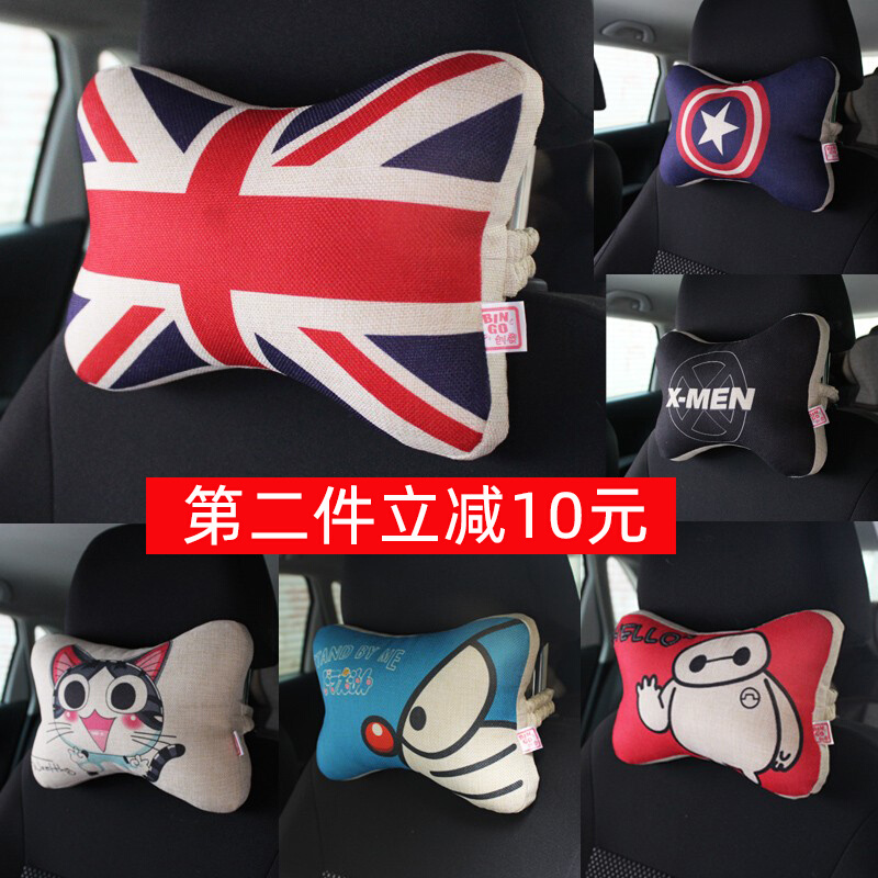 Car Supplies Car Interior Cartoon Subcotton Linen Pillow Guard Neck Pillows All Season Universal Avengers League Big White