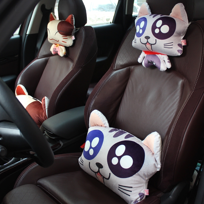 Creative cartoon car headrest neck pillow cute waist seat cushion plush interior decoration catwoman four seasons