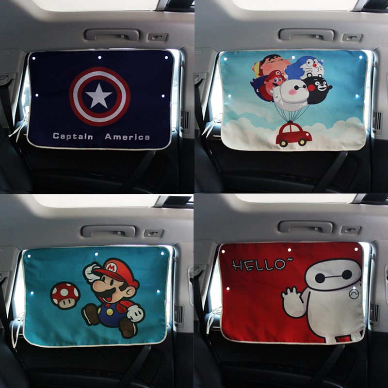 Four seasons Universal cartoon cute cotton linen car curtain car sunshade sunscreen and light cloth sucker children's interior summer