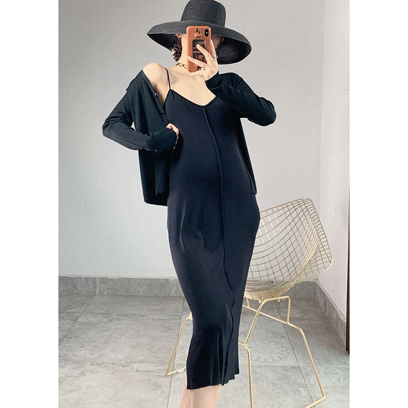 S maternity knit cardigan short coat spring/summer new stretch slim slim bottom strap dress