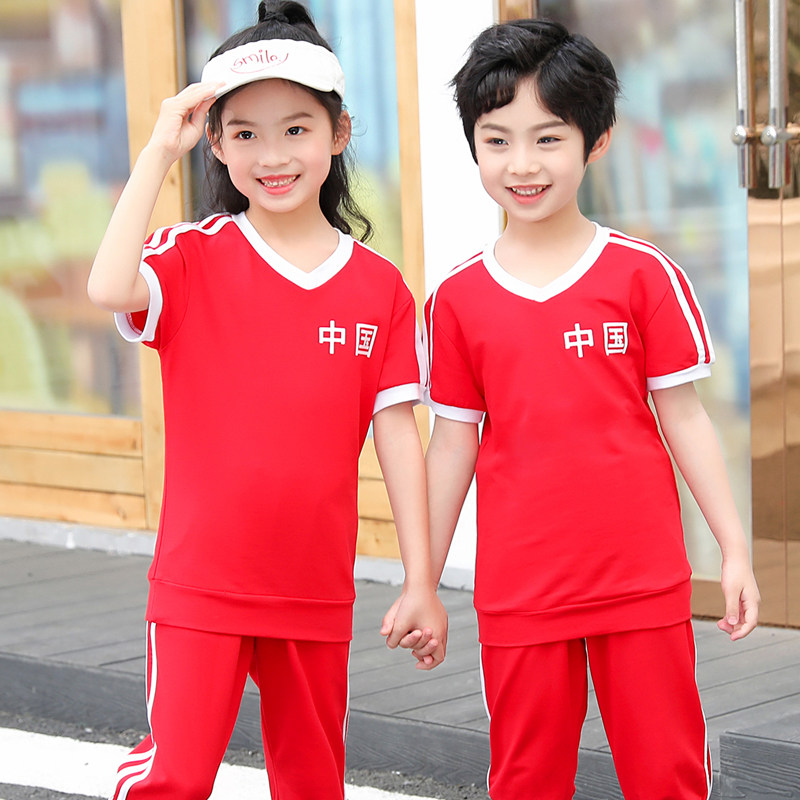 Elementary school student class uniform summer school uniform Chinese red sports suit kindergarten uniform summer British style graduation clothing