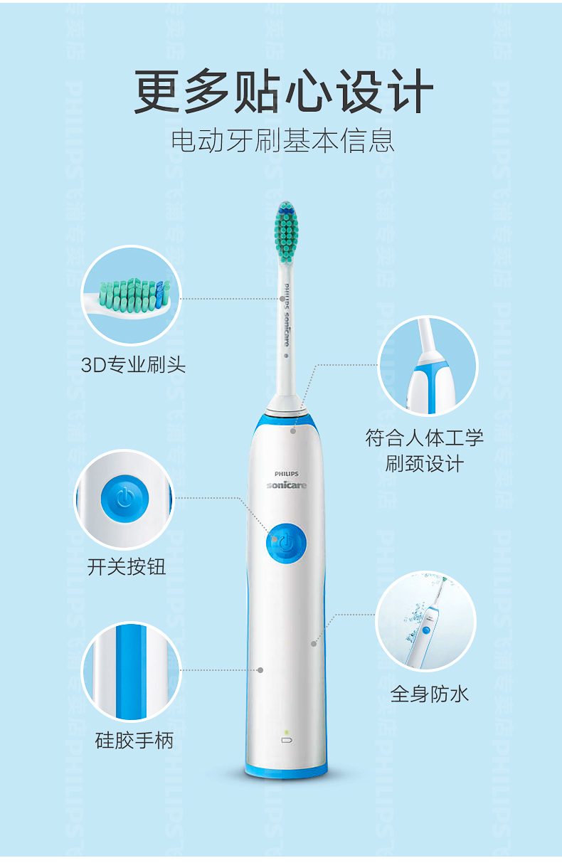 飞利浦 HX3216 入门级声波电动牙刷 23000次/分钟 图11