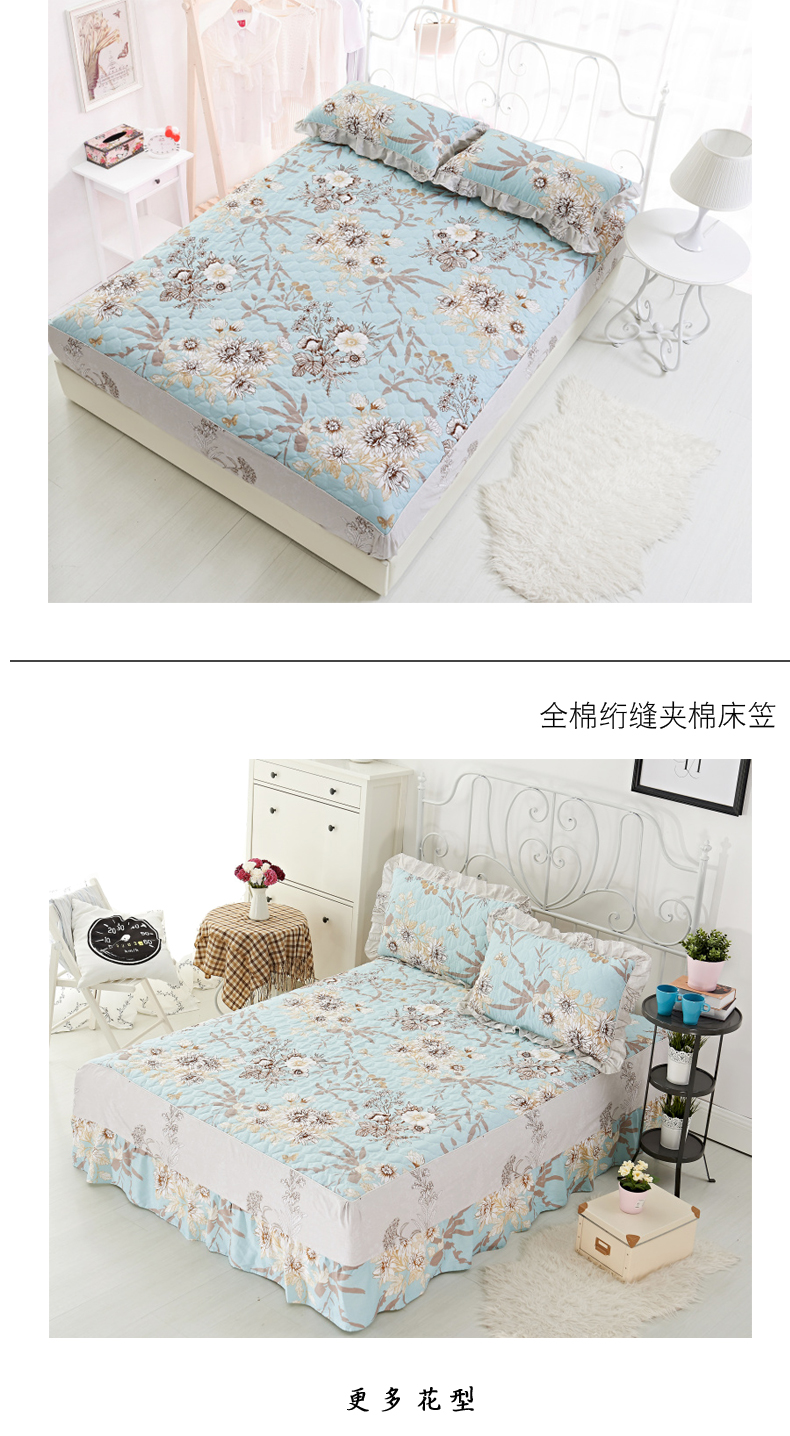 Khăn trải giường đơn mảnh cotton trampoline váy bốn bộ chăn bông quilting Hàn Quốc bằng bìa châu Âu ba bộ drap giường có viền