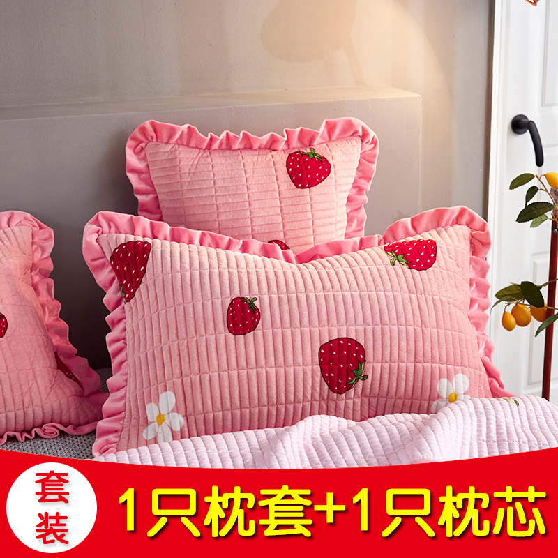 Pillow pillow core two set double student dorm protects cervical vertebrae household pillow cardiac with crystal velvet