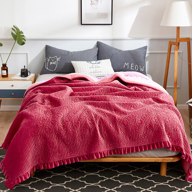Flannel Blanket Quilt Coral Suede Thickened Winter Bifacial Cover Blanket Bed Linen Crystal Suede Air Conditioning Lunch Break