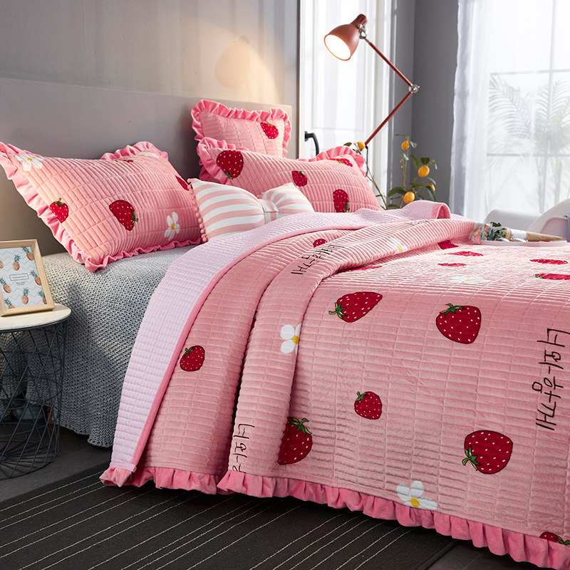 Bed cover single-piece crystal velvet bed sheet quilted double-sided quilted mat to increase the kang blanket winter tatami kang cover three-piece set