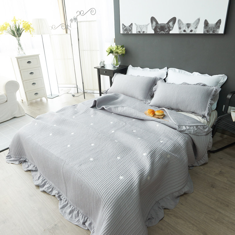 Bed cover three-piece set of solid color wash cotton Korean bed cover one-piece quilted cotton sheets people quilt bed cover