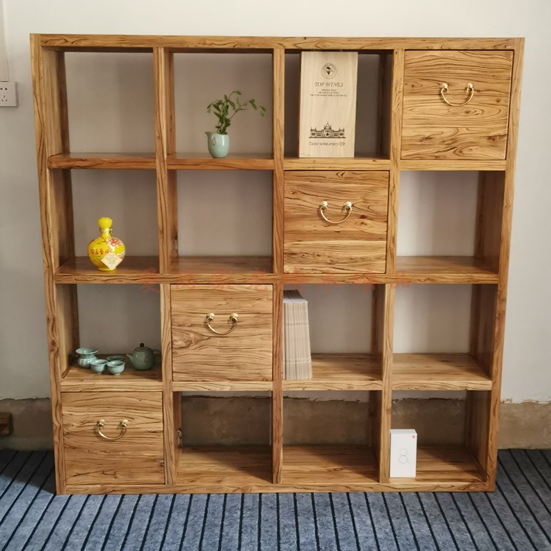 Factory direct sales of old elm wood rack solid wood tea rack simple bookcase Duobaoge antique display rack shelf