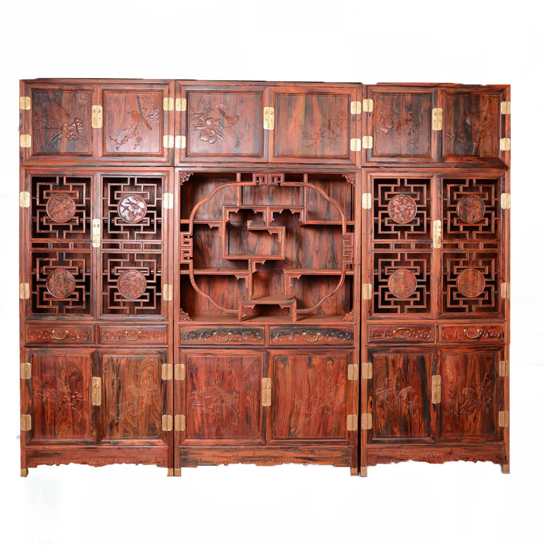 Redwood Furniture Redwood Branches Bookcabinet Combined Antique Office Chinese Solid Wood Landing Bookcase Cabinet