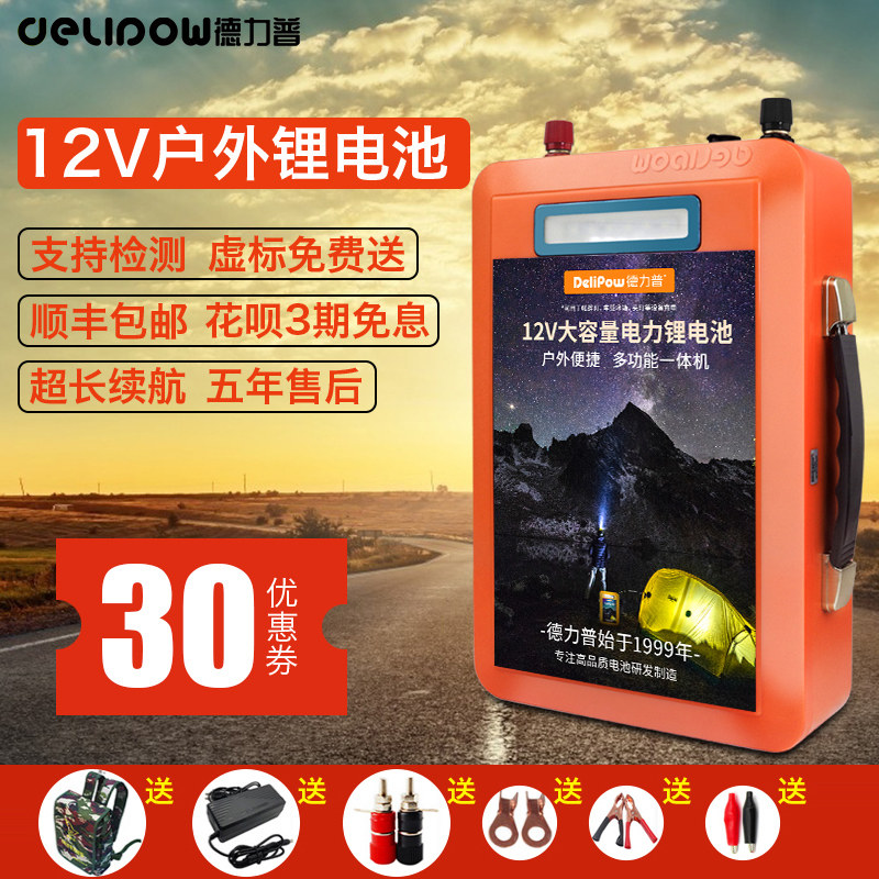 Delip 12V lithium battery large capacity high power outdoor mobile power charger lithium iron phosphate 24 volt battery