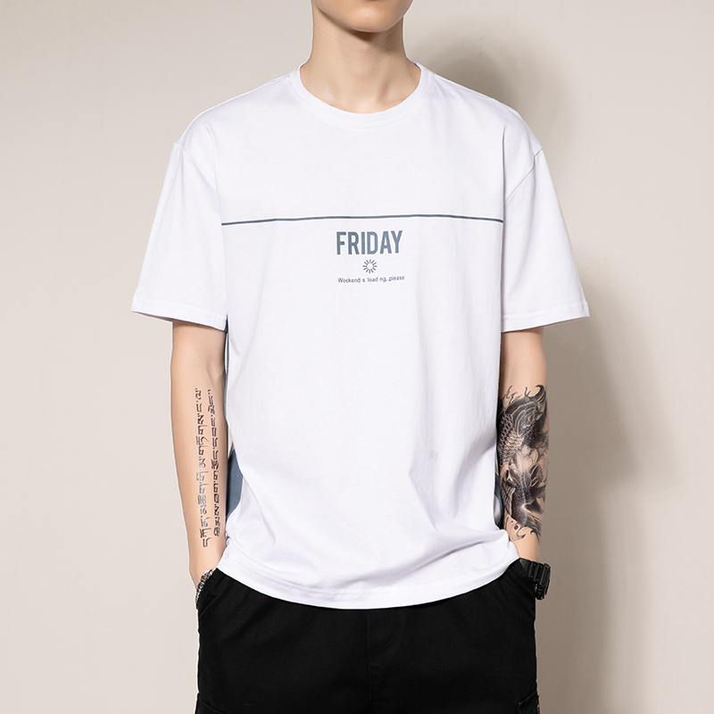 Loose t-shirt nam bông quanh cổ áo cỡ lớn áo thun mùa hè xu hướng giới trẻ nửa tay áo top mặc ngắn tay nam