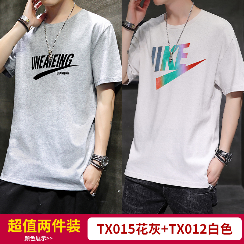 Triều ngắn tay áo thun nam cotton xu hướng ins20 mùa hè mới vòng cổ mã lớn lỏng nửa tay áo nam T-shirt