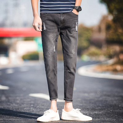 Mùa hè phần mỏng lỗ đàn hồi chín điểm jeans Hàn Quốc phiên bản của xu hướng của chân mỏng quần của nam giới thường harem quần Cao bồi