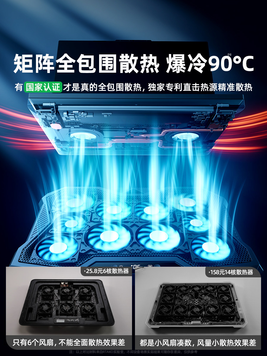 Cooler Than Water Cooling]Laptop Cooling Pad with Air Pressure Water Cooling Fan, Silent Laptop Stand, Dedicated Cooling Device for Gaming Laptops, Suitable for Lenovo, Asus, Apple, Dell, Alienware