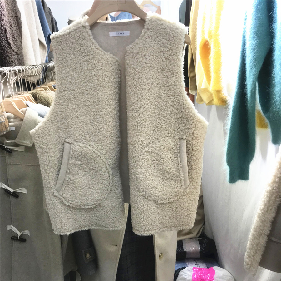 Dongdaemun 2018 của Hàn Quốc mùa thu đông mới tích cực và tiêu cực mặc hai chiếc áo khoác lông cừu hoang dã lông cừu ngắn cho nữ áo phao nữ dáng dài