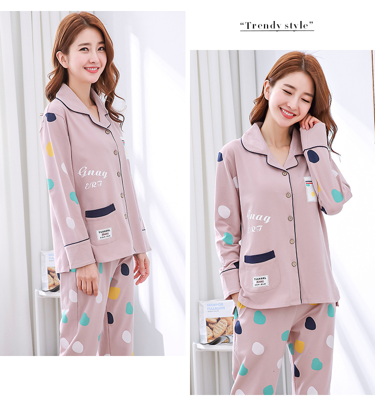 Đồ ngủ nữ cotton dài tay Hàn Quốc mùa xuân và mùa thu ladies thin phần hai mảnh XL cardigan dịch vụ nhà phù hợp với mùa hè