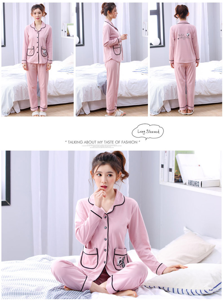 Đồ ngủ nữ cotton dài tay Hàn Quốc mùa xuân và mùa thu ladies thin phần hai mảnh XL cardigan dịch vụ nhà phù hợp với mùa hè