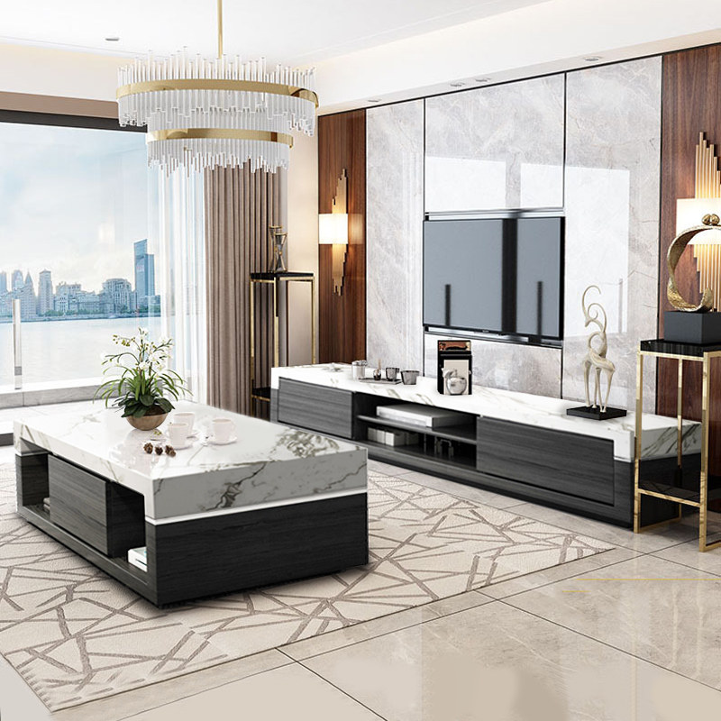 Marble Tea Table TV Cabinet Composition Small Family Light Extravagant Table Living Room Home Modern Minima Tea Table Tea Table Extremely Brief