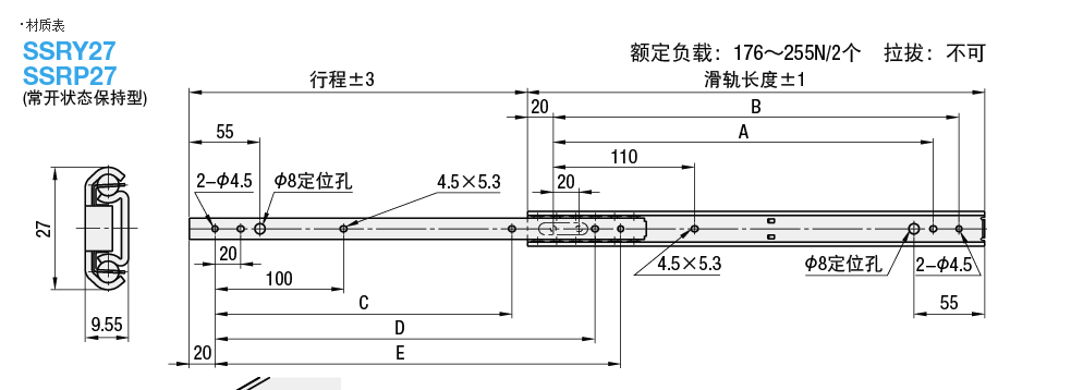 Stainless steel linear slide rail SSRY2708 SSRY10 12 SSRY10 SSRY14 SSRY16 18 SSRY20