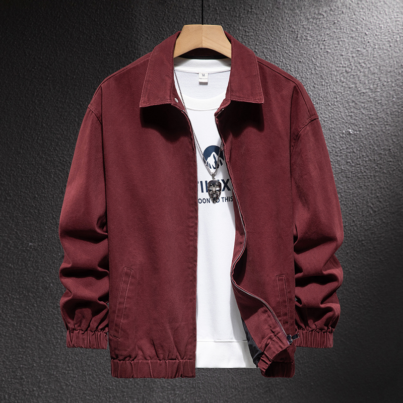 Autumn and Winter New Business Casual Jacket Men's Loose Coat Fashionable American High-End Cotton Executive Jacket Burgundy