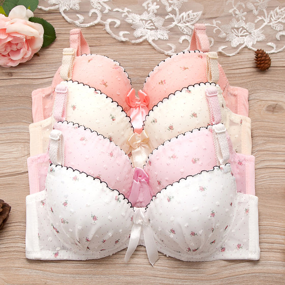 Japanese Cute Girls' chest with steel rings, small chest gathered high school student underwear middle model cup bra, thin