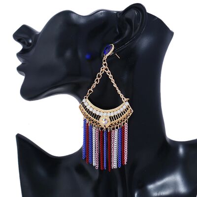 Bohemian ethnic style metal retro tassel stylish vacation earrings, street style trendy girls' fashionable earrings