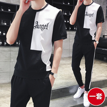 Mens short sleeve T-shirt fashion brand summer trend Korean summer 2021 new mens suit with a set of clothes