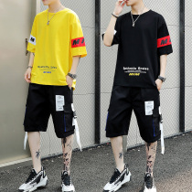 Sports and leisure suit mens summer Korean version of the trend handsome hip-hop two-piece Youth Tide brand shorts set
