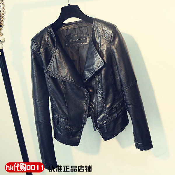 Hong Kong fashion brand short leather women's clothing 2021 spring new Korean version of the wild slim motorcycle leather small coat women