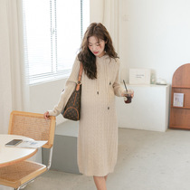 Maternity wear autumn and winter sweater dress fashion loose cable knit sweater long large size hooded casual trendy