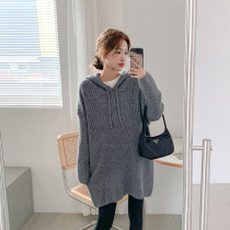 Maternity wear autumn and winter coats pitted hooded maternity sweaters loose mid-length bottoming sweaters sweaters and tops