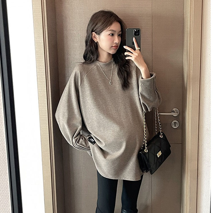 Pregnancy Woman Dress Autumn Winter Blouses Gush Undershirt Imitation Cashmere Long Sleeve T-Shirt Thickening Medium Long Loose Big Code Woman-Taobao