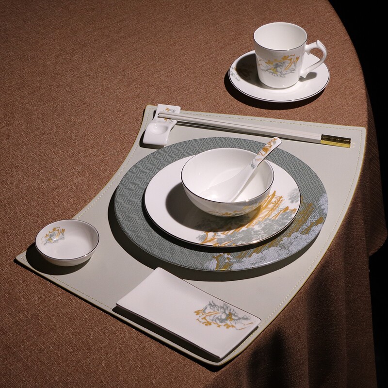 New Chinese-Style Bone China Tableware Set, High-End Hotel, Club, and Restaurant Exclusive Ceramic Four-Piece Set of Bowls, Plates, and Spoons