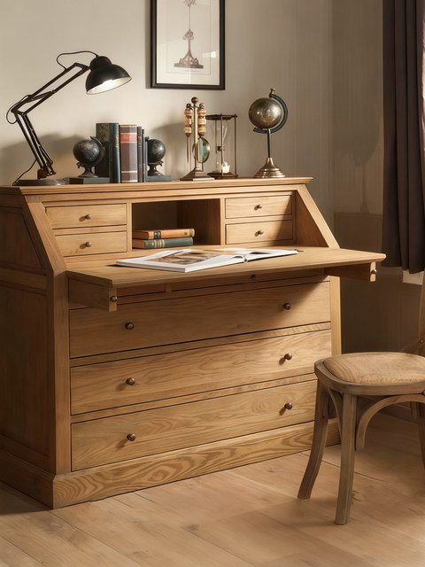 American country retro oak desk French folding bedroom solid wood cupboard home flip dresser desk