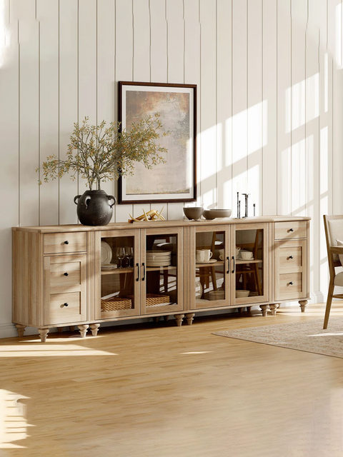 American country solid wood retro TV cabinet living room floor cabinet French all solid wood sideboard multi-functional dish cabinet