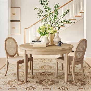 American Country-Style Retro Solid Wood Dining Table and Chair Set, French-Style Home Round Dining Table, Restaurant Extendable Round Dining Table