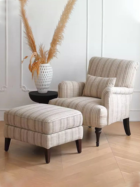 American retro tiger chair French simple striped high back cotton linen fabric single sofa chair lazy sofa chair
