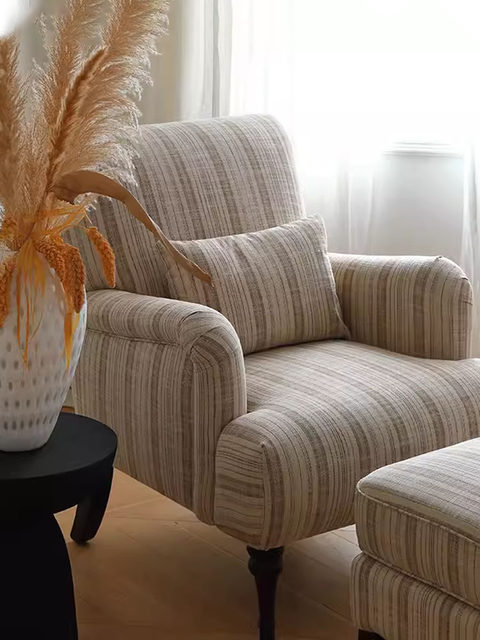 American retro tiger chair French simple striped high back cotton linen fabric single sofa chair lazy sofa chair