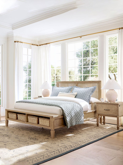 American country retro old solid wood rattan double bed Nordic simple master bedroom oak wedding bed princess bed