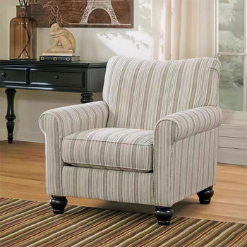 American-Style Retro Minimalist Striped Cotton and Linen Single Leisure Chair, French Light Luxury Living Room Balcony Single Chair Sofa Chair