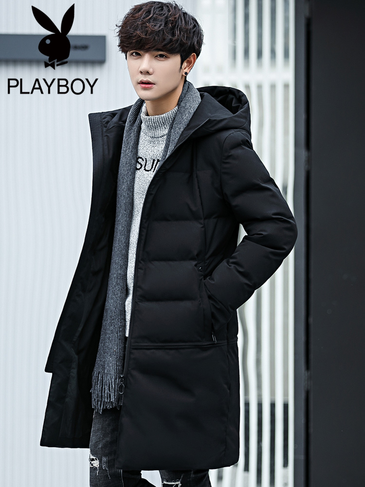 Playboy winter quilted jacket men's 2021 new winter jacket medium and long version of the cotton coat men's Korean version of the trend of cotton clothes